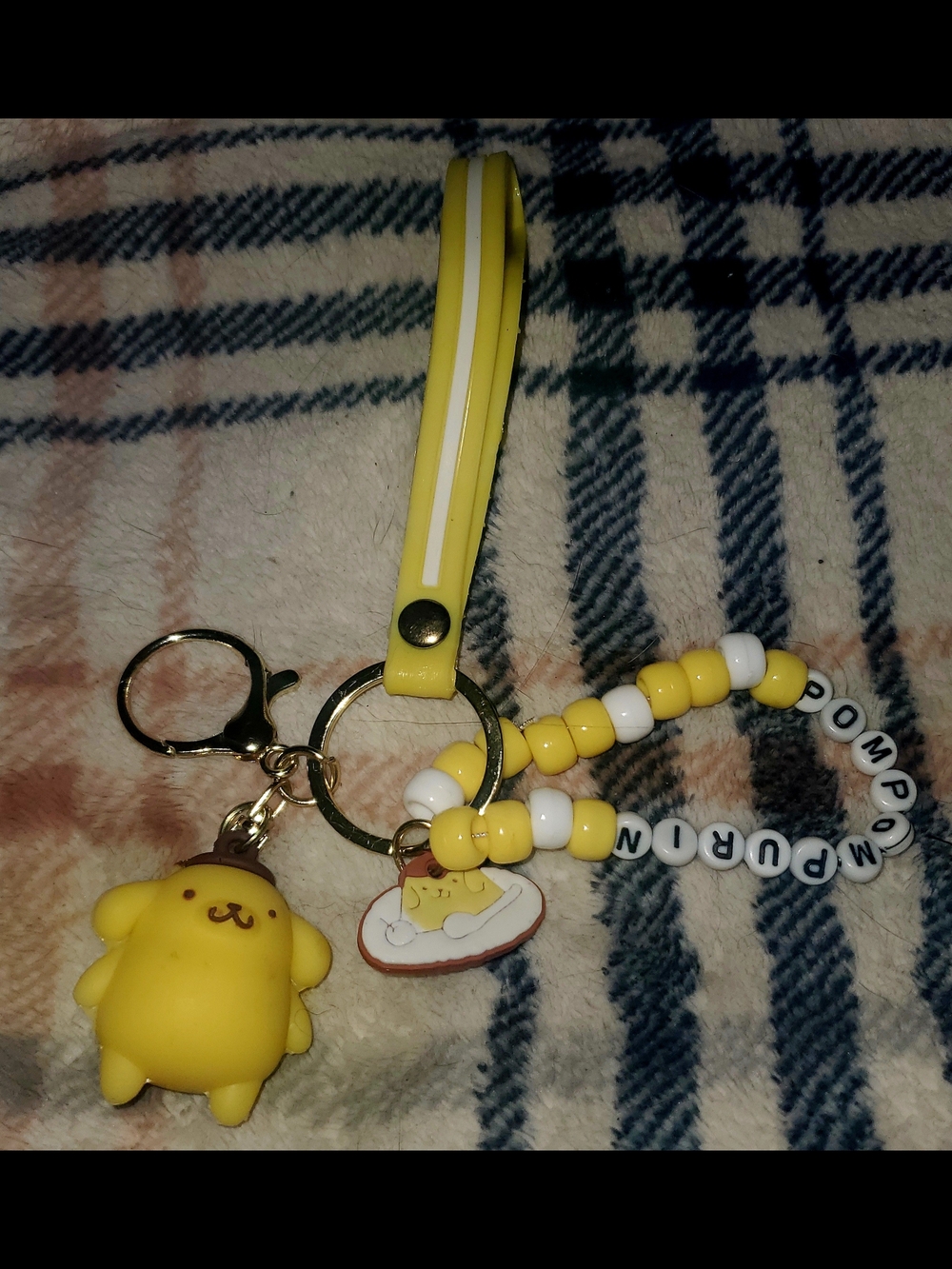 Yellow Pompompurin Keychain W. Wristlet Strap & Bracelet